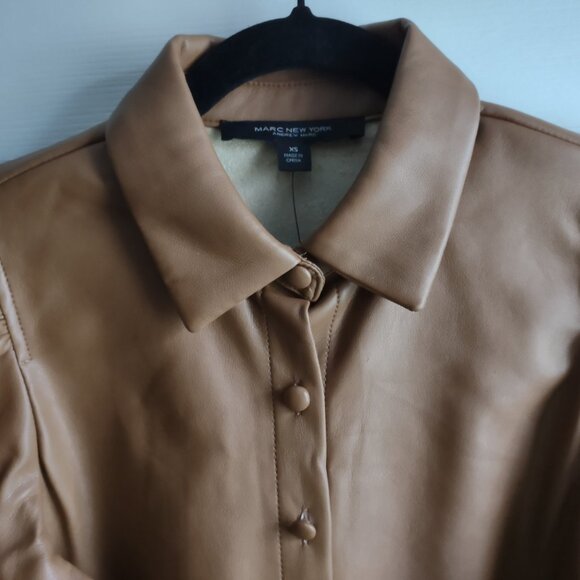Marc New York - faux leather puff sleeve button down shirt - NWT - size XS - Picture 4 of 10